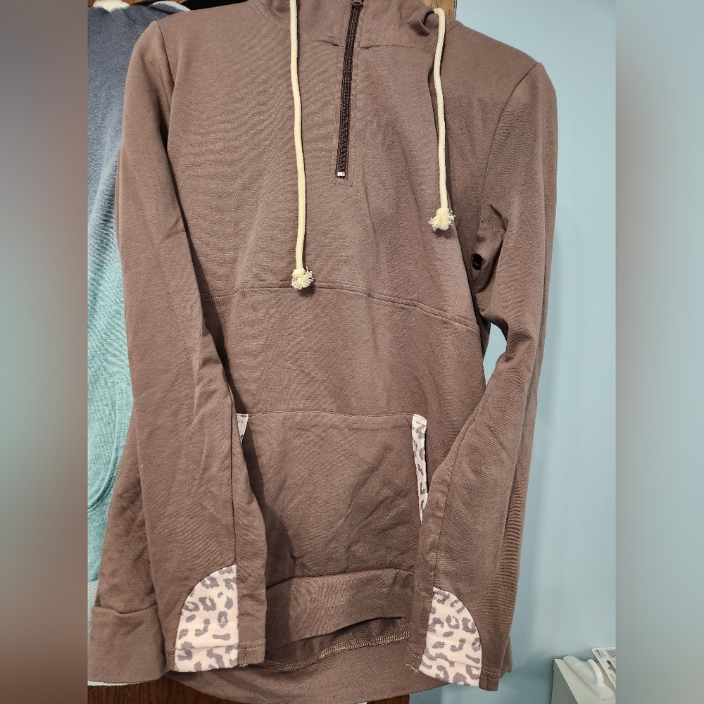 Quarter zip hoodie with thumb holes